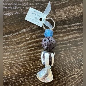 NWT - Beaded Keychain with Abalone Shell Piece, Lava and Bone Beads from Hawaii